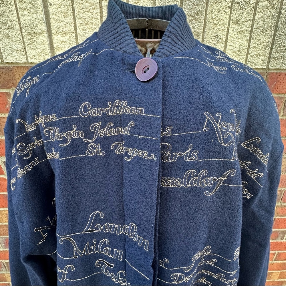 Stephanie by Suzelle Wool Bomber Jacket Gold Embroidery Vintage Lined Sz 12